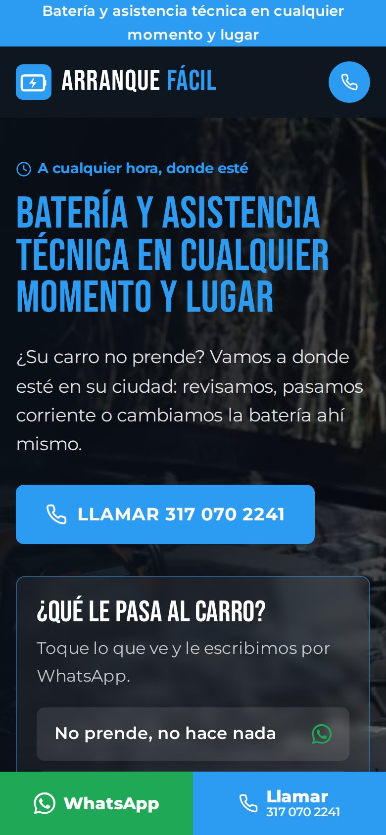 Página de Arranque Fácil vista en un celular